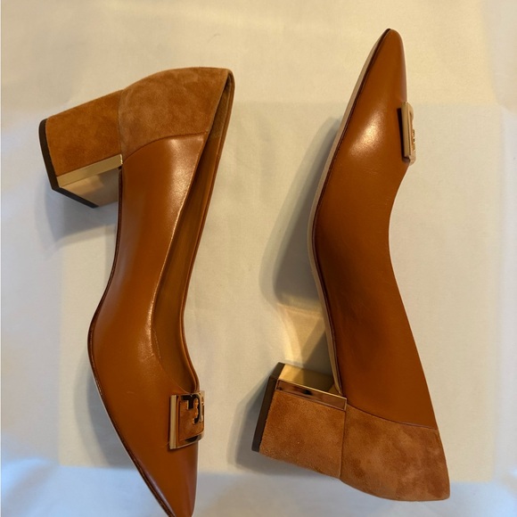 Tory Burch Gigi 55mm Pointy Toe Pump Calf Leather Silk Suede Size 7 - Picture 7 of 12
